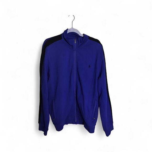 Ralph Lauren Polo Mens Mock Neck Zip up Sweat Jacket Sz. XL Blue/Black EUC - Picture 1 of 11